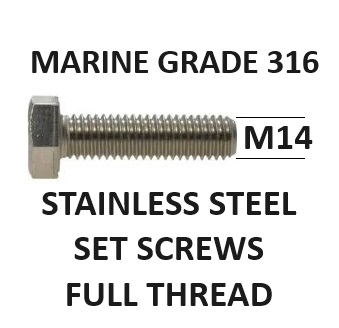 M14-14mm Diameter Hex Set Screws 316 Stainless Steel A4-70 All Lengths